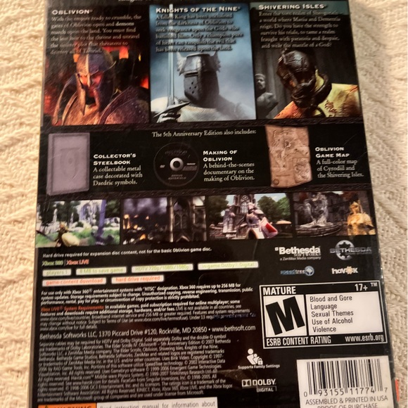 Elder Scrolls IV Oblivion 5th Anniversary Steelbook Xbox 360 Complete with Map - Picture 2 of 5